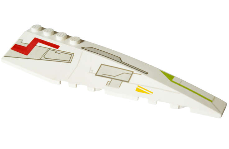 Lego (U) ~ Wedge 12 x 3 Right with Gray Panels &amp; Lime/Medium Orange/Dark Red Markings ~ [White]