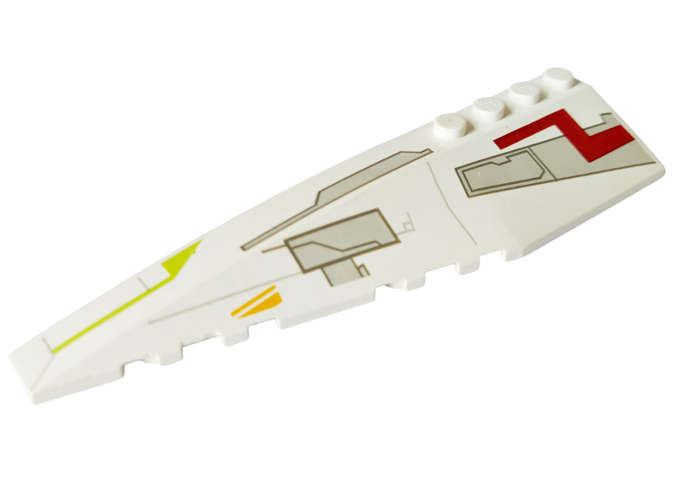 Lego (U) ~ Wedge 12 x 3 Left with Gray Panels &amp; Lime/Medium Orange/Dark Red Markings  ~ [White]