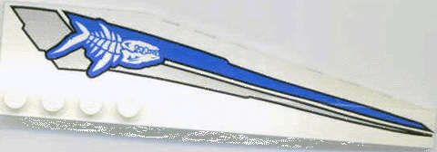 Lego (U) ~ Wedge 12 x 3 Left with Shark Skeleton and Blue/Silver Stripes Pattern ~ [White]