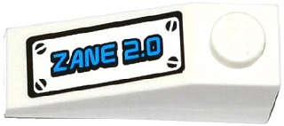 Lego (U) ~ Slope 33 3 x 1 with Hatch with 'ZANE 2.0' and 4 Screws Pattern (Sticker) - Set ~ [White]