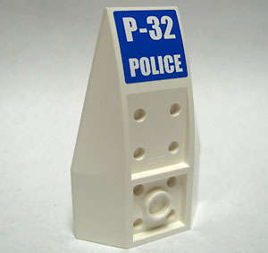 Lego (U) ~ Wedge 6 x 4 Triple Inverted Curved with White 'P-32' and 'POLICE' on Blue Back ~ [White]