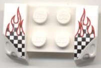 Lego (U) ~ Vehicle Mudguard 2 x 4 with Headlights Overhang with Checkered Flame Pattern o ~ [White]