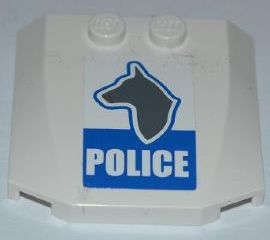Lego (U) ~ Wedge 4 x 4 x 2/3 Triple Curved with Dog Head and White 'POLICE' on Blue Backg ~ [White]