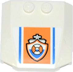 Lego (U) ~ Wedge 4 x 4 x 2/3 Triple Curved with Blue Lines and Coast Guard Logo on Orange ~ [White]