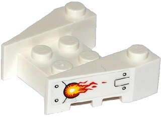 Lego (U) ~ Wedge 3 1/2 x 4 with Stud Notches with Rivets Black Lines and Flames Pattern o ~ [White]