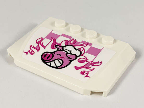Lego (U) ~ Wedge 4 x 6 x 2/3 Triple Curved with Dark Pink and Magenta Pigsey and Flames L ~ [White]