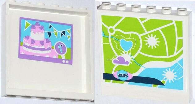 Lego (U) ~ Panel 1 x 6 x 5 with Cake on TV Screen on Inside and Map and 'NEWS' on Outside ~ [White]
