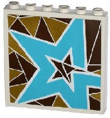 Lego (U) ~ Panel 1 x 6 x 5 with Silver and Gold Triangle Mosaic and Medium Azure Star Pat ~ [White]