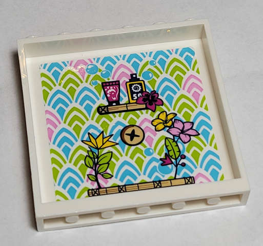 Lego (U) ~ Panel 1 x 6 x 5 with Flowers on Shelves and Lime Medium Azure and Bright Pink  ~ [White]
