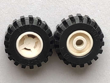 Lego (U) ~ Wheel 11mm D. x 12mm Hole Round for Wheels Holder Pin with Black Tire 21mm D.  ~ [White]
