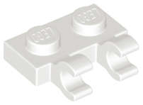 Lego (N) ~ Plate Modified 1 x 2 with 2 Open O Clips (Horizontal Grip) ~ [White]