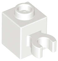 Lego (U) ~ Brick Modified 1 x 1 with Open O Clip (Vertical Grip) - Hollow Stud ~ [White]