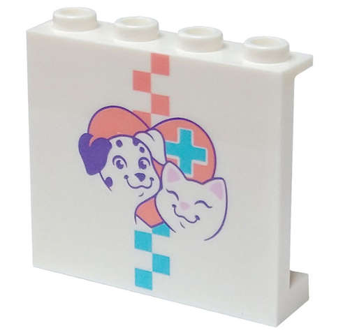 Lego (N) ~ Panel 1 x 4 x 3 with Side Supports - Hollow Studs with Dog Cat and Coral and Me ~ [White]