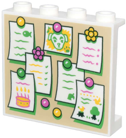 Lego (N) ~ Panel 1 x 4 x 3 with Side Supports - Hollow Studs with Tan Bulletin Board White ~ [White]
