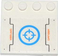 Lego (U) ~ Tile Modified 4 x 4 with Studs on Edge with Orange 'DANGER' Dark Azure Target  ~ [White]