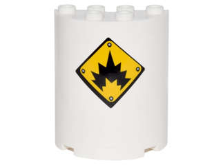 Lego (U) ~ Cylinder Half 2 x 4 x 4 with Black Danger Explosion on Yellow Background Sign  ~ [White]
