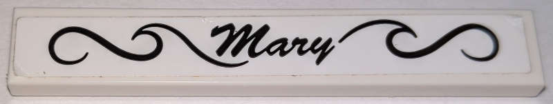 Lego (U) ~ Tile 1 x 6 with Black Script 'Mary' Pattern (Sticker) - Set 60147 ~ [White]