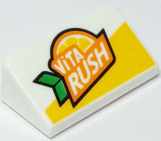 Lego (N) ~ Slope 30 1 x 2 x 2/3 with 'ViTA RUSH' Pattern ~ [White]