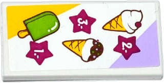 Lego (U) ~ Tile 2 x 4 with Ice Cream Cones and Ice Pop (Freezer / Lollipop / Lolly / Pole ~ [White]