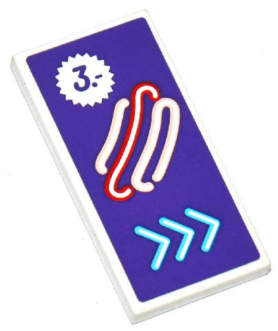 Lego (U) ~ Tile 2 x 4 with Hot Dog Price Tag and 3 Arrows on Dark Purple Background Patte ~ [White]