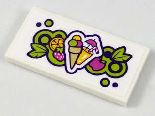 Lego (U) ~ Tile 2 x 4 with Fruit Sorbet and Tropical Drink Pattern (Sticker) - Set 41313 ~ [White]