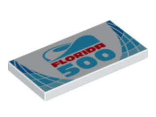Lego (U) ~ Tile 2 x 4 with 'FLORIDA 500' Pattern ~ [White]