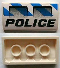 Lego (U) ~ Slope Curved 2 x 4 x 2/3 with Bottom Tubes with Black 'POLICE' Air Intakes on  ~ [White]