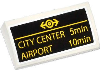 Lego (U) ~ Slope Curved 2 x 4 x 2/3 with Bottom Tubes with Yellow Train Logo 'CITY CENTER ~ [White]