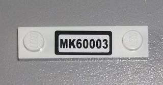 Lego (U) ~ Plate Modified 1 x 4 with 2 Studs without Groove with 'MK60003' Pattern (Stick ~ [White]