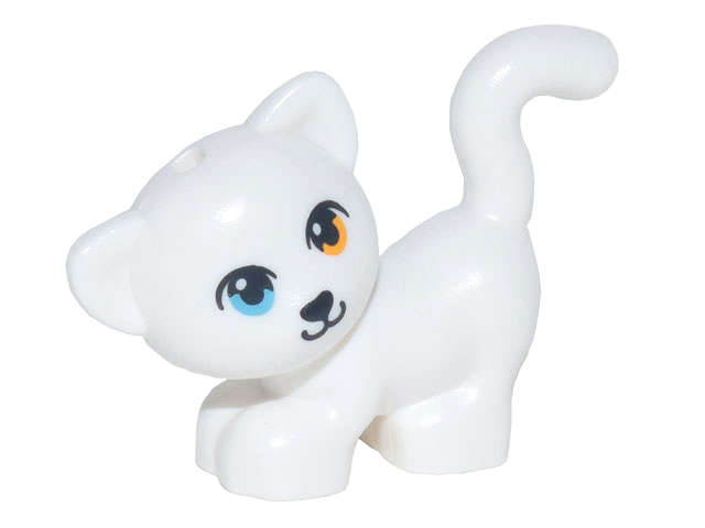 Lego NEW - Cat Friends Standing and Looking Left with Bright Light Orange Left Eye andMed~ [White]