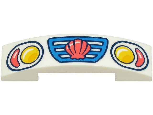 Lego (N) ~ Slope Curved 4 x 1 x 2/3 Double with Dark Azure Car Front Grille with Coral Cla ~ [White]