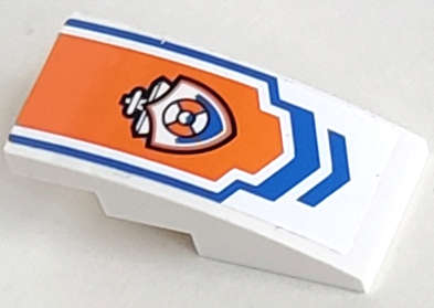 Lego (U) ~ Slope Curved 4 x 2 with Blue Chevron and Coast Guard Logo on Orange Background ~ [White]