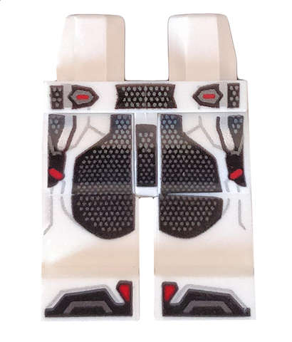 Lego (N) ~ Hips and Legs with Black Armor with Silver Dots and Red Trim Pattern ~ [White]