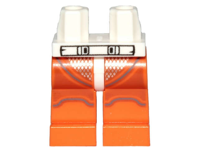 Lego (N) ~ Hips and Orange Legs with Black Outlined Belt and Dark Bluish Gray Stripes Patt ~ [White]