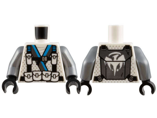 Lego (U) ~ Torso Ninjago Robe with Dark Azure and Dark Silver Trim Black Harness with Pou ~ [White]