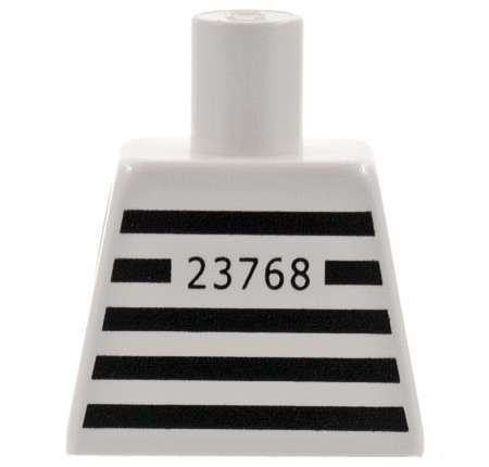 Lego (U) ~ Torso Prison Shirt with Black Stripes and '23768' Thin Font Pattern (Reissue) ~ [White]