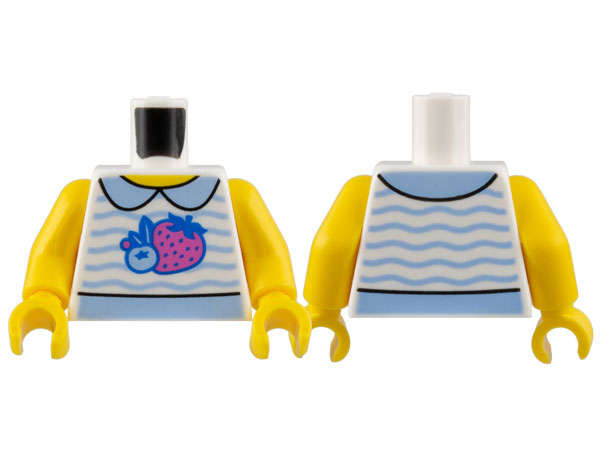 Lego (N) ~ Torso Shirt Yellow Neck Bright Light Blue Collar and Wavy Stripes Blueberry Dar ~ [White]