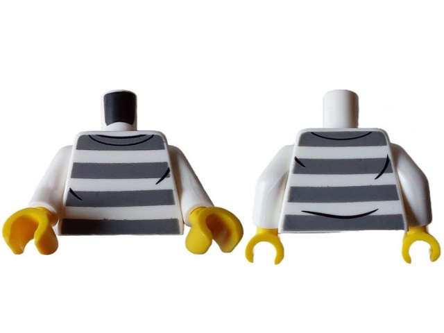 Lego (N) ~ Torso Town Prisoner Dark Bluish Gray Stripes Black Collar and Wrinkles Pattern  ~ [White]