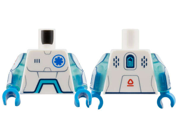 Lego (N) ~ Torso Robot with Sand Blue Panel Lines Blue EMT Star of Life Dark Azure Angled  ~ [White]