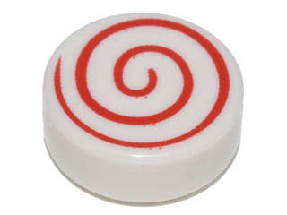 Lego (N) ~ Tile Round 1 x 1 with Red Spiral Pattern ~ [White]