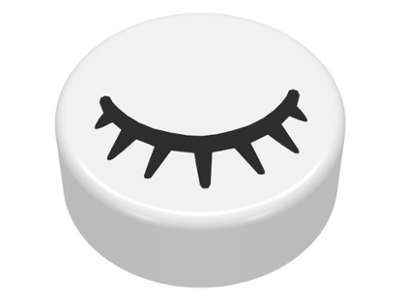 Lego (N) ~ Tile Round 1 x 1 with Black Eye Closed with 7 Eyelashes Pattern ~ [White]
