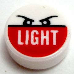 Lego (U) ~ Tile Round 1 x 1 with Black Angry Eyebrows and Eyes 'LIGHT' on Red Background  ~ [White]