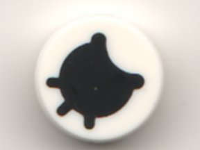 Lego (N) ~ Tile Round 1 x 1 with Black Circle Eye with Partially Closed Curved Eyelid and  ~ [White]
