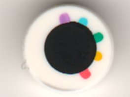 Lego (N) ~ Tile Round 1 x 1 with Black Circle Eye with Medium Lavender Medium Azure Dark T ~ [White]
