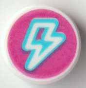 Lego (N) ~ Tile Round 1 x 1 with Medium Azure and White Lightning Bolt Profile on Magenta  ~ [White]