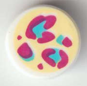 Lego (N) ~ Tile Round 1 x 1 with Magenta and Medium Azure Leopard Spots on Bright Light Ye ~ [White]