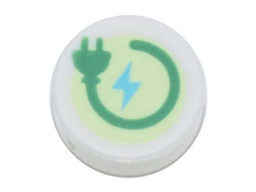 Lego (N) ~ Tile Round 1 x 1 with Green Electric Power Plug and Medium Azure Lightning Bolt ~ [White]