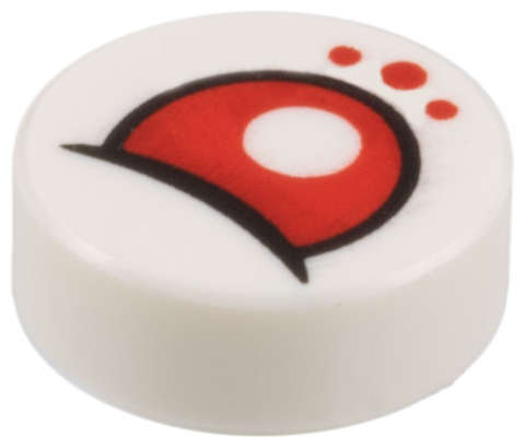 Lego (N) ~ Tile Round 1 x 1 with Red Eye Partially Closed and Dots Pattern ~ [White]