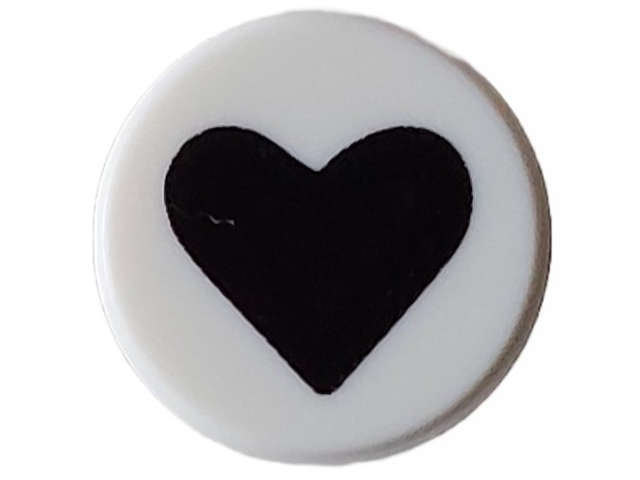 Lego (N) ~ Tile Round 1 x 1 with Black Heart Pattern ~ [White]