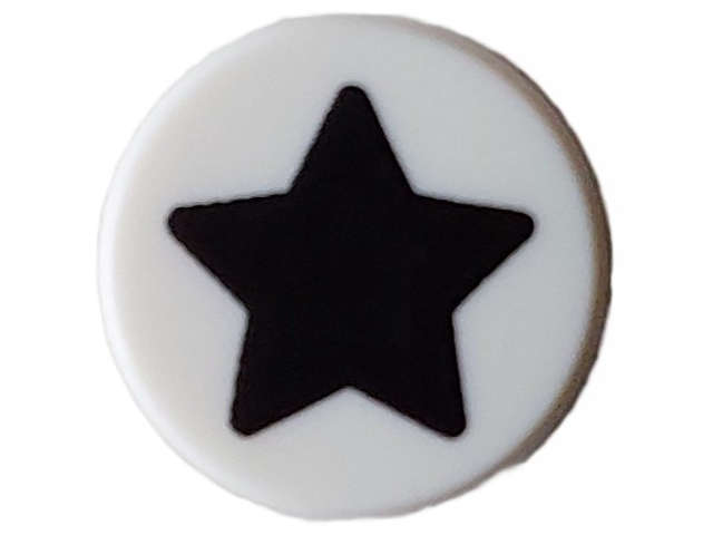 Lego (N) ~ Tile Round 1 x 1 with Black Star Pattern ~ [White]